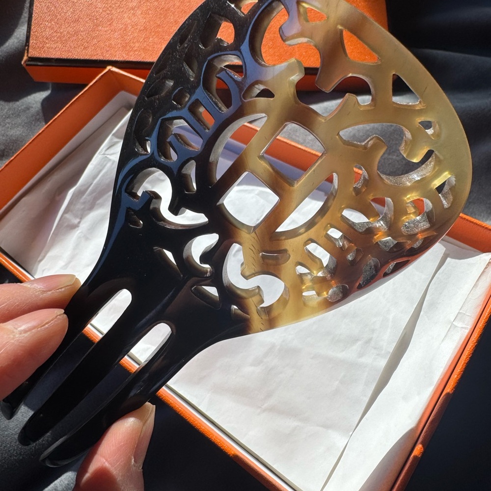 Hermes Black and Tan Hair Comb